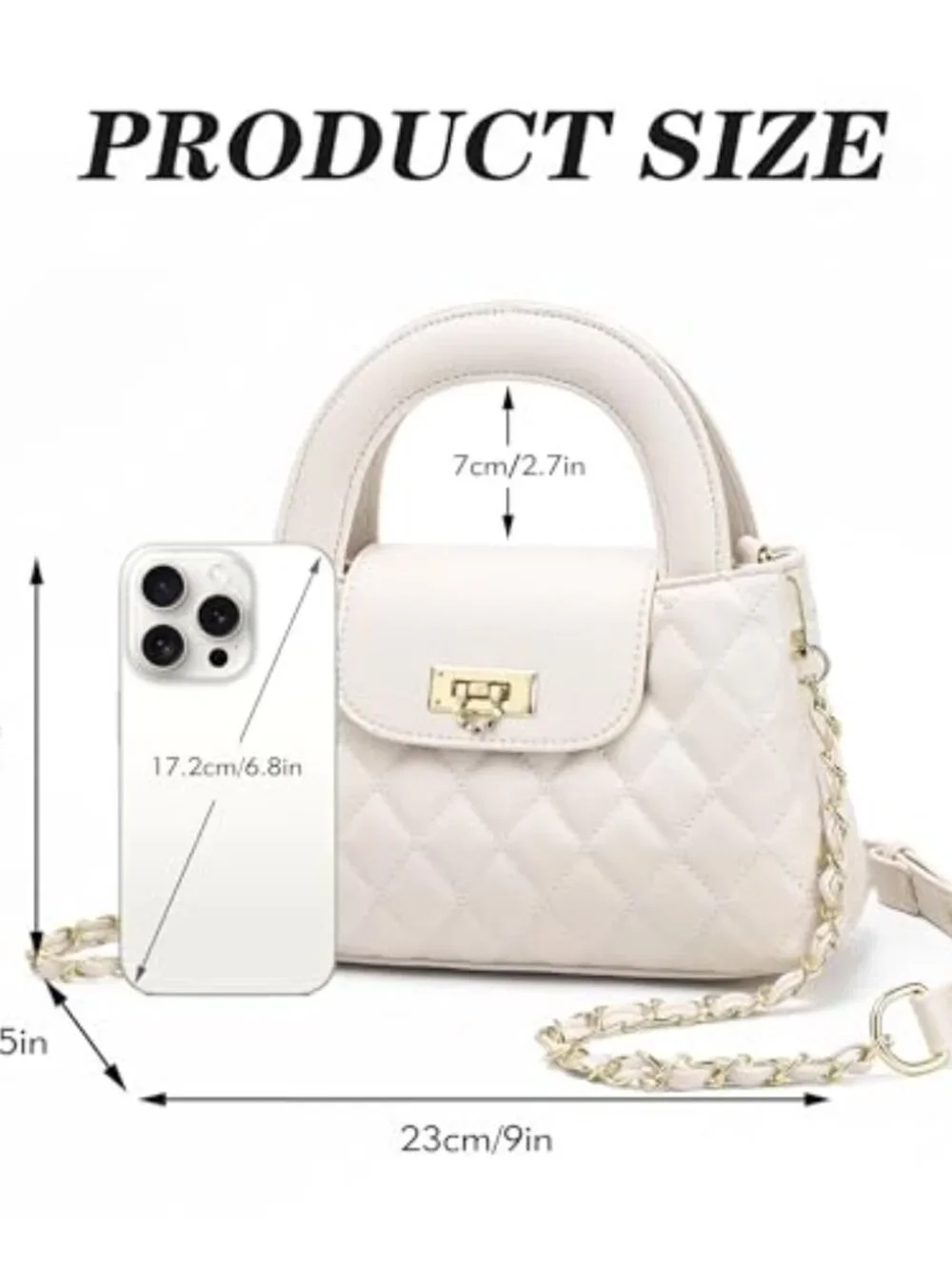 Small Quilted Crossbody Purse Faux Leather Top Handle Bag with Chain Strap